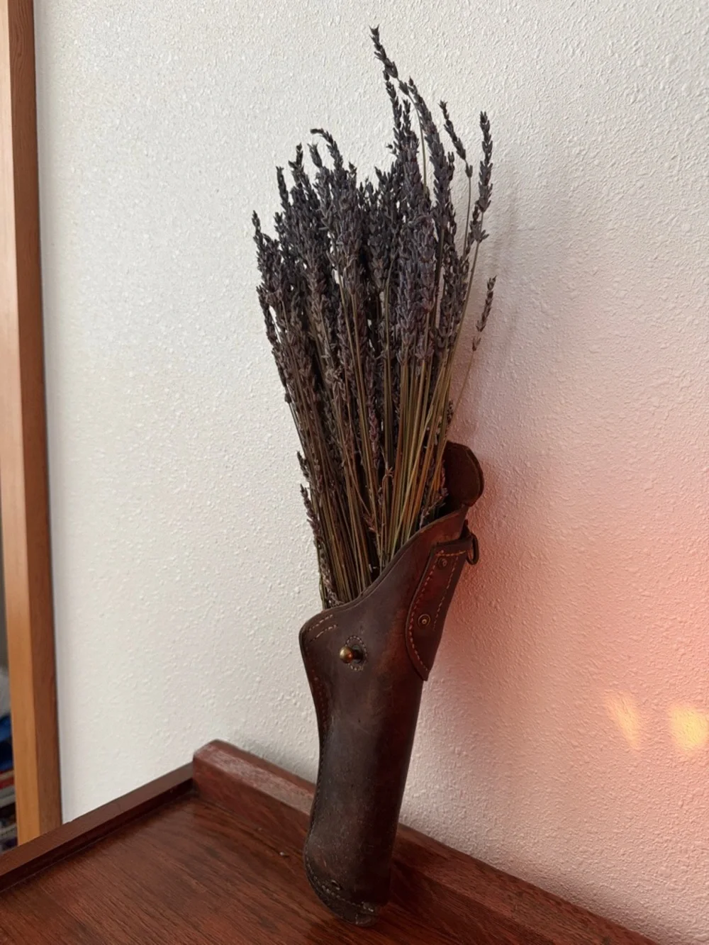 Antique Rustic Brown Leather Holster with Dried Lavender - Ranch Home Accent